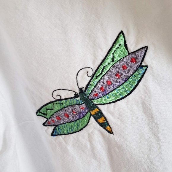 Tommy Hilfiger Woman Size L White Button Up Embroidered Dragon Fly & Logo Shirt - Picture 3 of 7